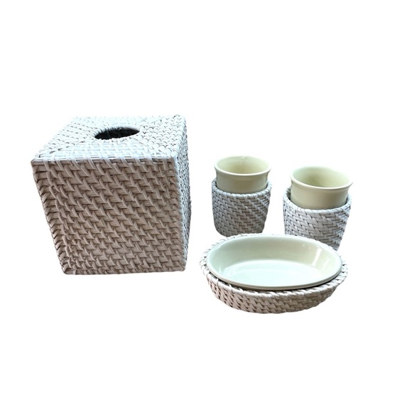LaMont Bath Rattan Cayman Accessories Soap Dish Tissue Cover Tumbler Wicker - Picture 1 of 12